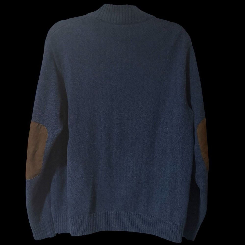 Chaps Pullover Sweater Long sleeve 1/4 Button Elbow Suede Patch Preppy Grandpa L - Picture 4 of 6